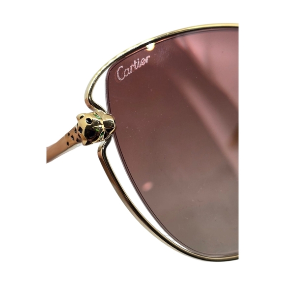 CARTIER SUNGLASSES ENAMEL Elegant Gold Sunglasses with pinkish Lenses - Picture 5 of 9